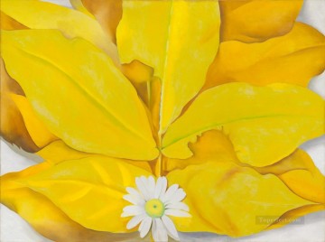 Hojas de nogal amarillo con decoración floral Daisy Georgia Okeeffe Pinturas al óleo